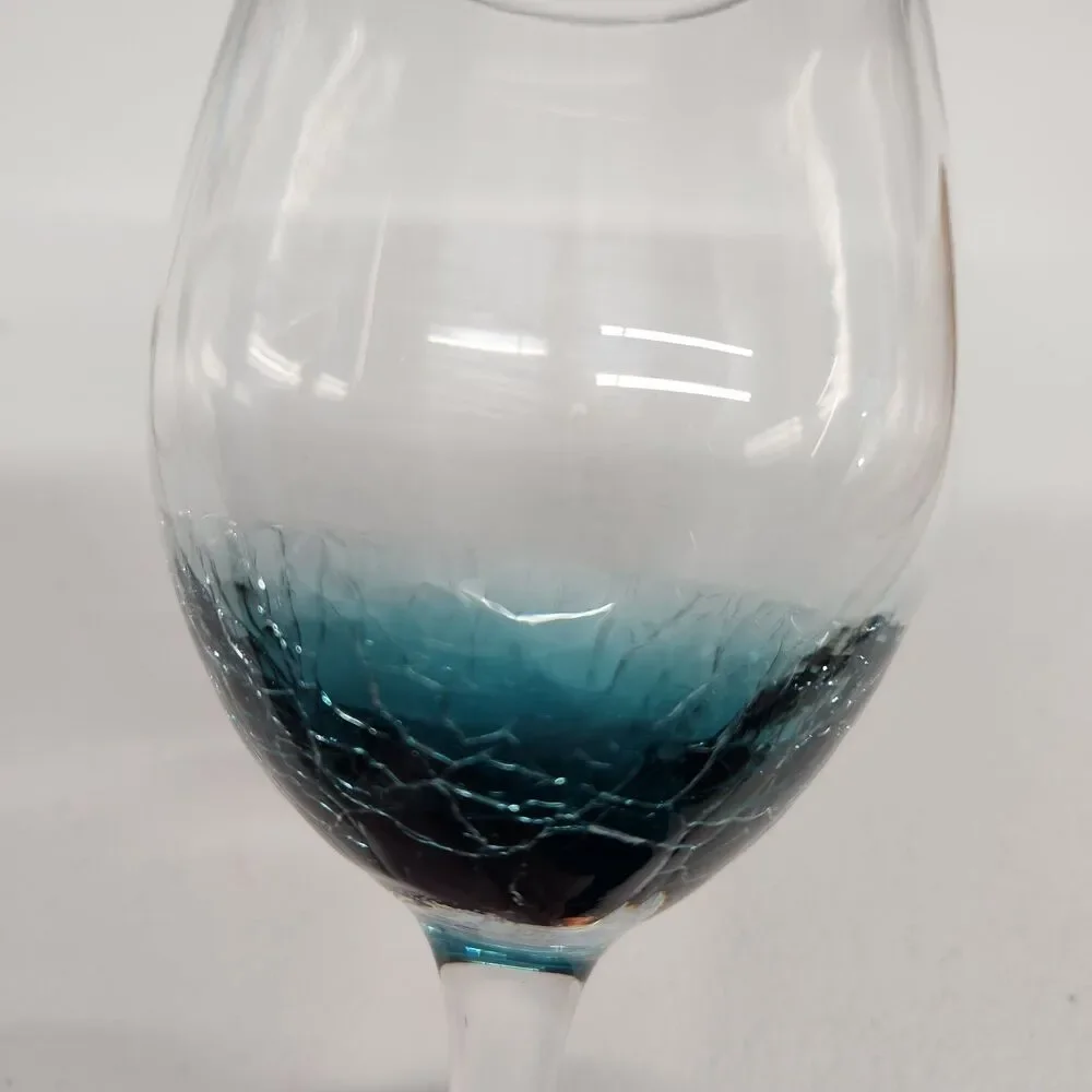 Pier 1 White Wine Glasses Set Of 2 Teal Blue Crackle Glass Wedding Toast